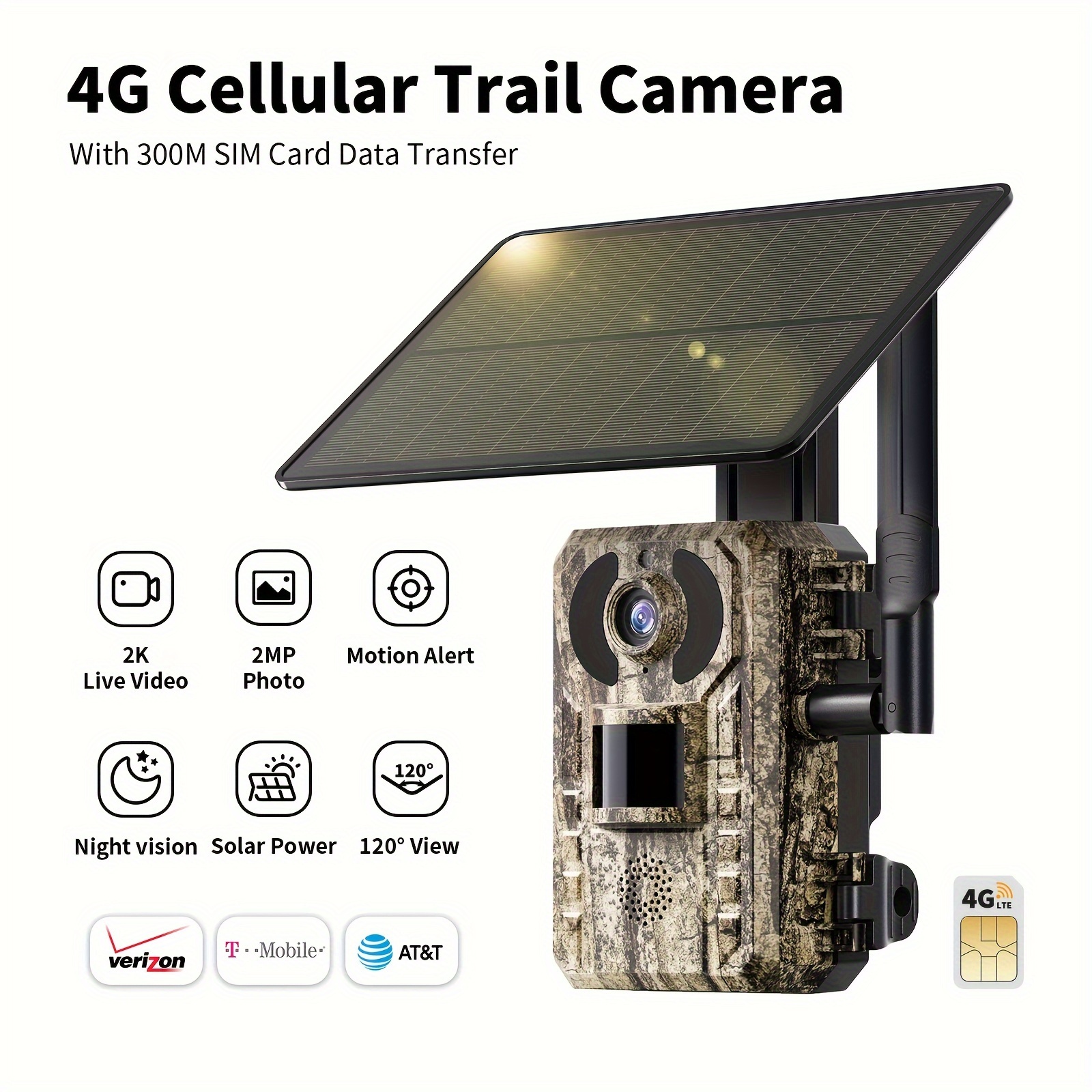 

4g Lte Solar Powered Trail Cameras With 2k Hd Live Streaming, Game Camera Includes & Solar Panel, Remote & , Motion Activated & 0.2s , 2-way Audio, Night Vision, / Storage, Multiple Users