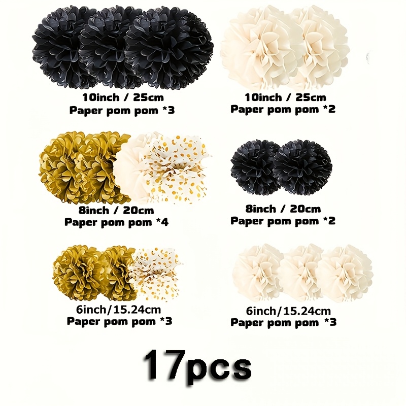 17pcs High-end Black Decoration Set With Paper Flower Balls, Suitable For Weddings, Birthdays, Engagements, Graduation Ceremonies, And New Year