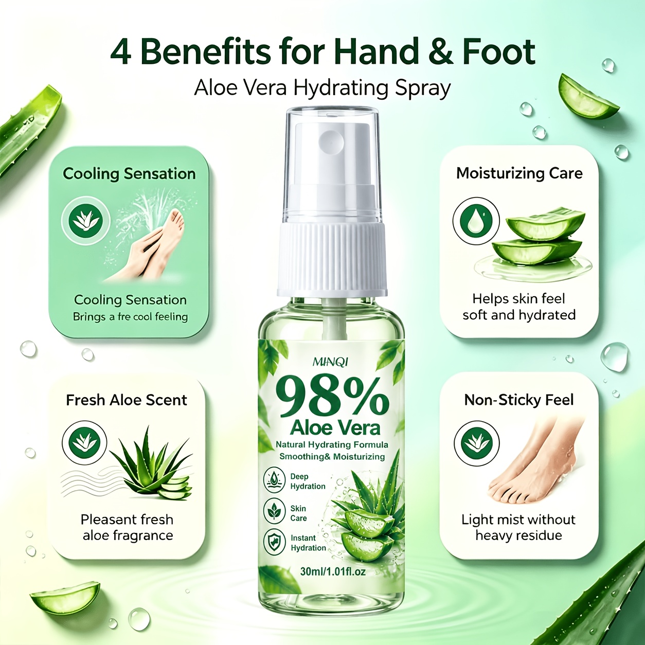 Fast-Absorbing 98% Aloe Vera Hand and Foot Moisturizing Spray