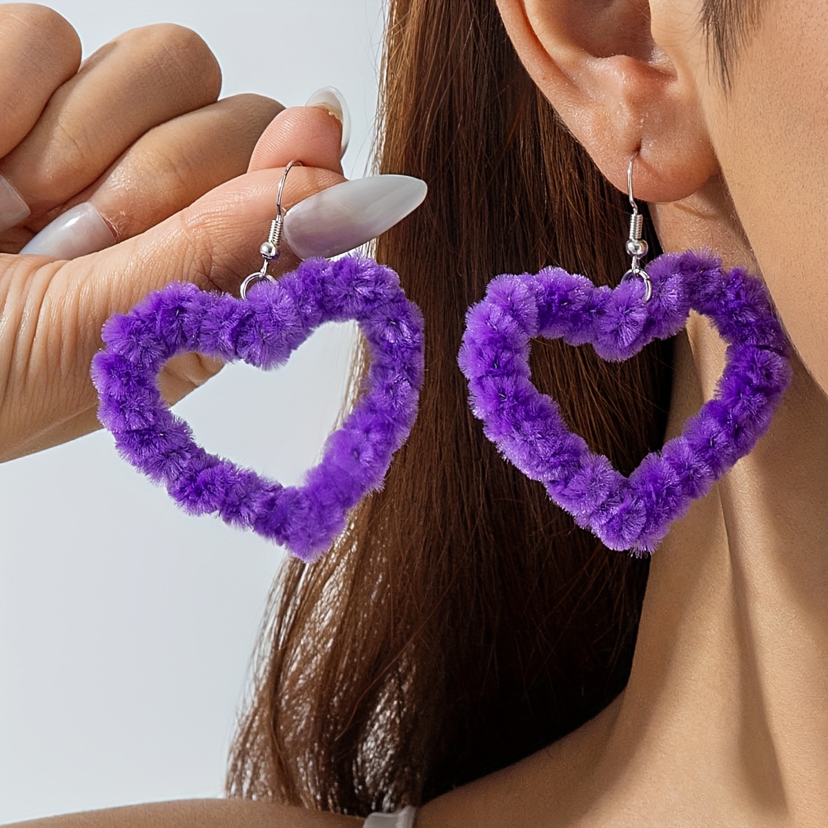 TEMU 1 Pair Valentine's Day Fashion Temperament Purple Heart Pendant Earrings Suitable For Women's Ball Party Gathering Banquet Gift For