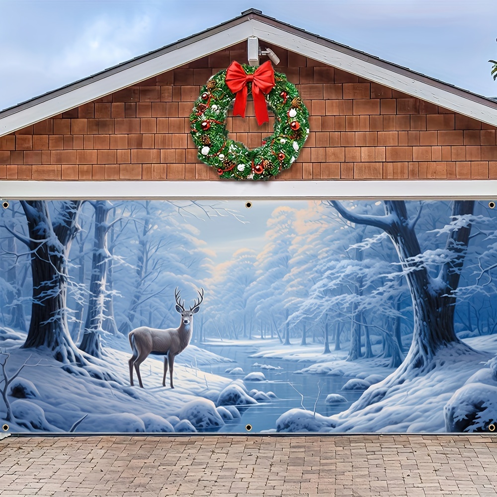 

1pc, Christmas Garage Banner, Polyester , Snowy Elk Pattern Decoration, Suitable For New Year Winter Celebration Party Home Wall Decoration Supplies 71*157 Inch