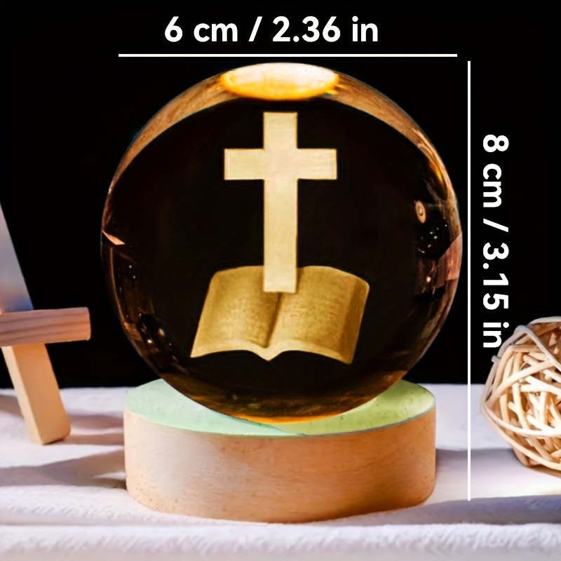 3d cross crystal usb powered night light ball with   and cross polished glass   freestanding adjustable lighting providing traditional religious glass sculpture decoration for christian   details 5