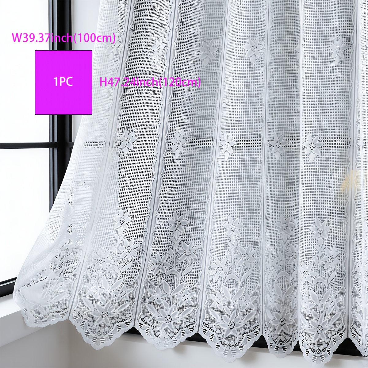 TEMU 1pc White Curtain With A Rod, Sheer Drape For Partitioning, In A French Style, Suitable For Bedrooms, Kitchens, Studies, And Door/window