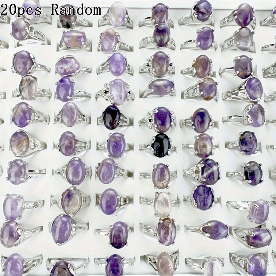 

20pcs Purple Stone Decor Rings, Party Birthday Anniversary Gift
