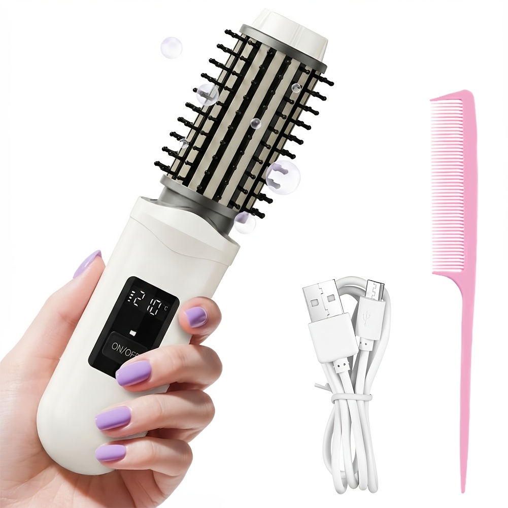 TEMU Wireless Curling Brush, Portable Hair Styling Tool, 3-in-1 For Curling, Straightening, And Conditioning Hair, Rechargeable Via Usb, Features An