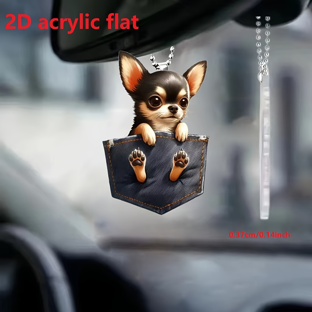 

1pc 2d Acrylic Cute Pants Pocket Dog Car Rearview Mirror Decorative Pendant, Bag Keychain Pendant, Home Decoration Pendant