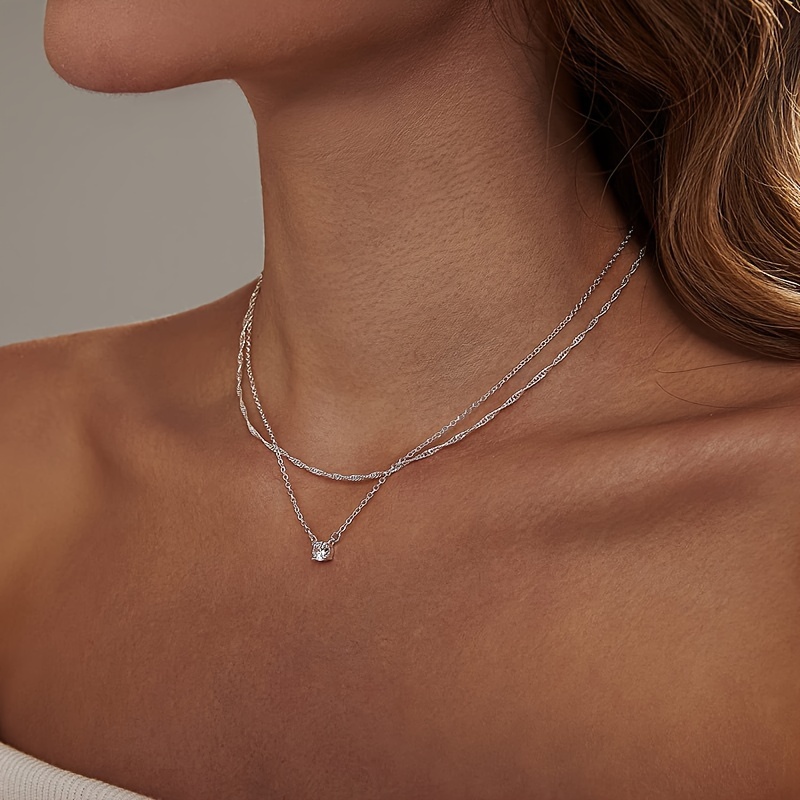 1pc Fashionable Double-layer Rhinestone Pendant Choker Necklace, Elegant, Luxurious, Sexy, And , Suitable For Daily Wear, Vacations, Banquets, And Parties