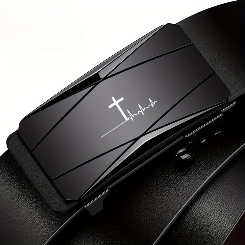 Men's Cross Pattern Faux Leather Belt with Automatic Buckle