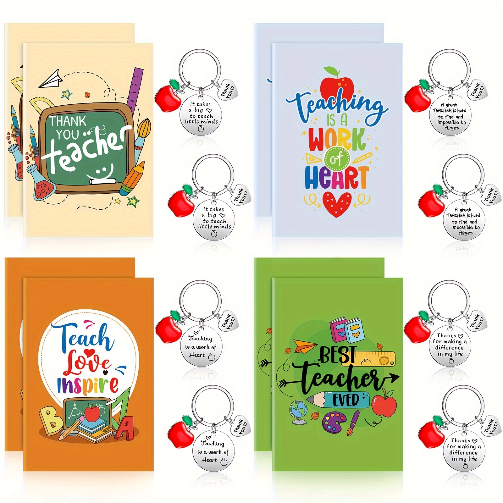 

16 Pcs Teacher Appreciation Gift Set 8 Teacher Notebook Inspirational Notepads And 8 Teacher Keychains For Women, Christmas Thank You Gifts For Teacher