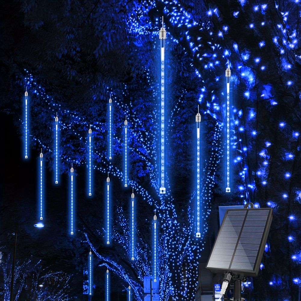 

8 Tubes 192leds Solar Meteor Shower Lights: Festive Outdoor Decorations For Christmas, Halloween, And Independence Day - Solar-powered, Waterproof, And Durable