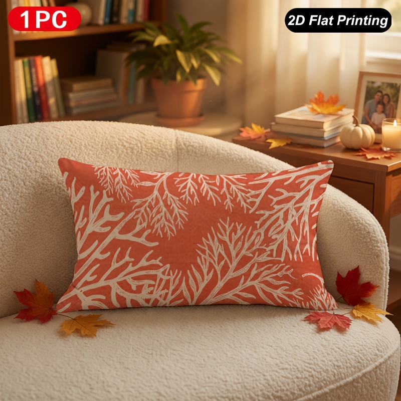 TEMU Housse de coussin lombaire 2D plate - 1 pièce, impression 2D plate, motif de branche de rouge, pour intérieur et extérieur, ferme, chambre,