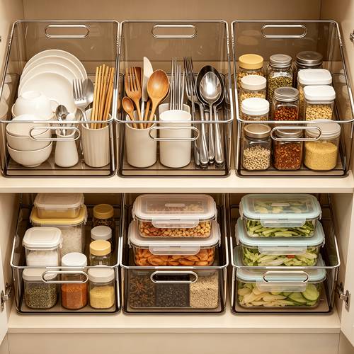 item picture 6pcs pet material condiment rack transparent heavy duty multi purpose home storage box with handles suitable for organizing condiments spices and miscellaneous items kitchen or refrigerator stackable space saving storage