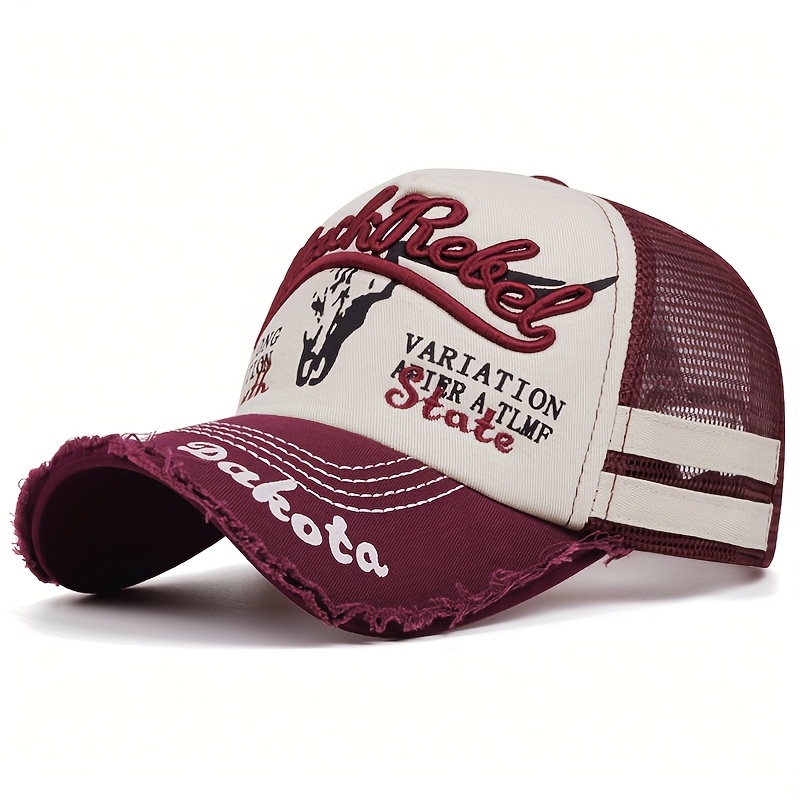 New Outdoor Sports Comfortable All-match Pattern Mesh Baseball Cap, Men's Spring Summer Fashion Contrast Letter Embroidery Duckbill Cap Net Cap, Hip-hop Street Style Long Brim Hat For Daily Wear