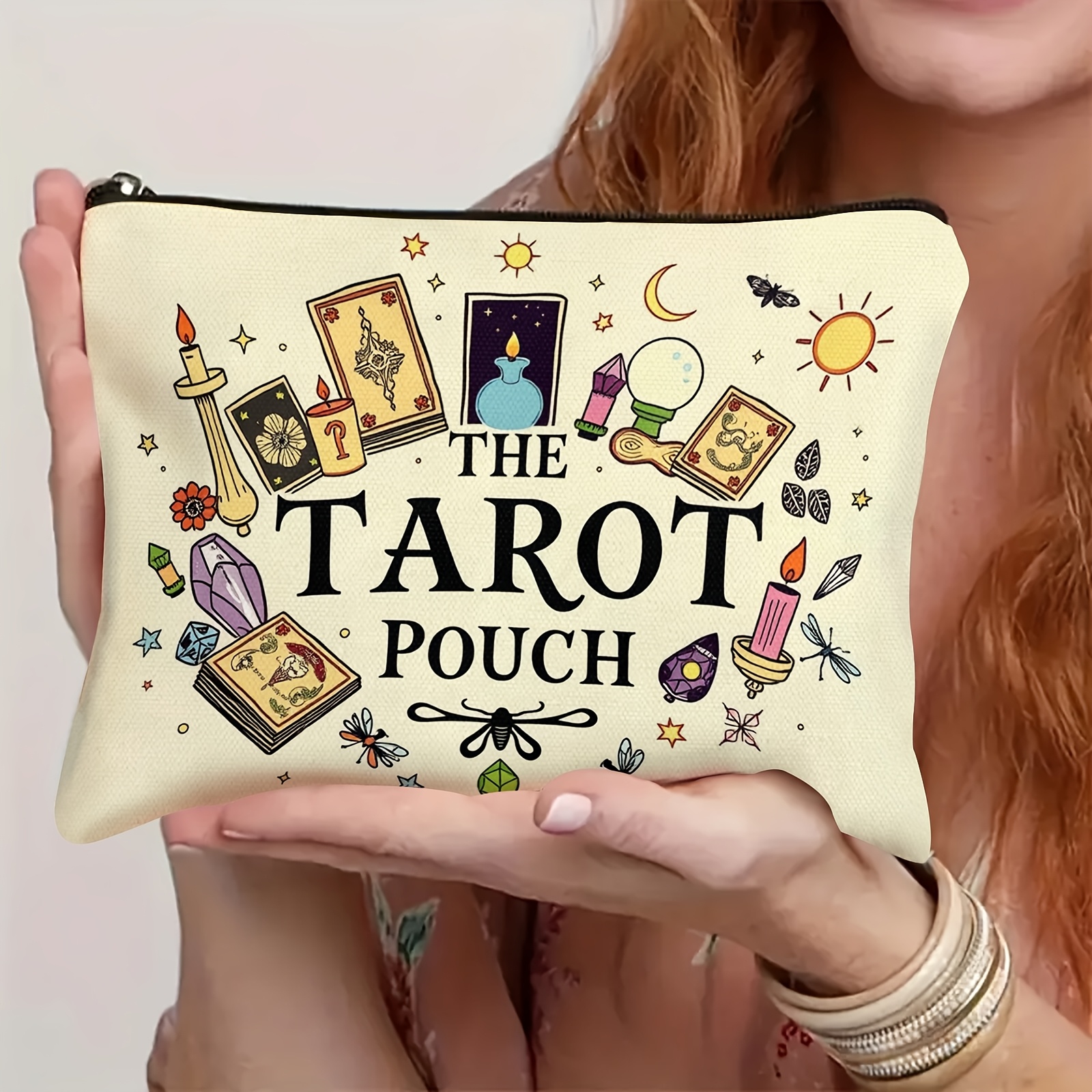 Image of Card Pouch - Intriguing Gift Pouch, Colorful Artwork, Zodiac Symbol Pattern, Jewelry Organizer - Unisex Adult Items, Sturdy Zipper Fastening, Bag