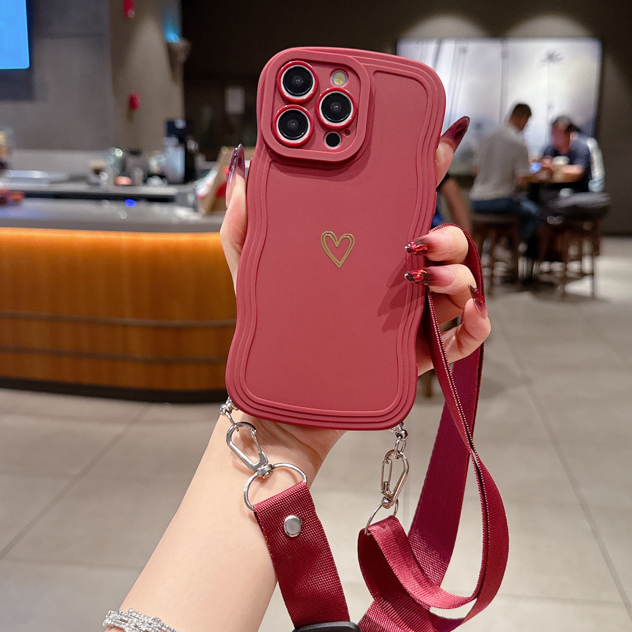 TEMU Phone Case: Simple Heart Wave Case + Flat Rope Lanyard Birthday Gift Christmas Gift Suitable For 18 Pro Max/18 Pro/xr/11/11 Pro/11 Pro Max/12/12