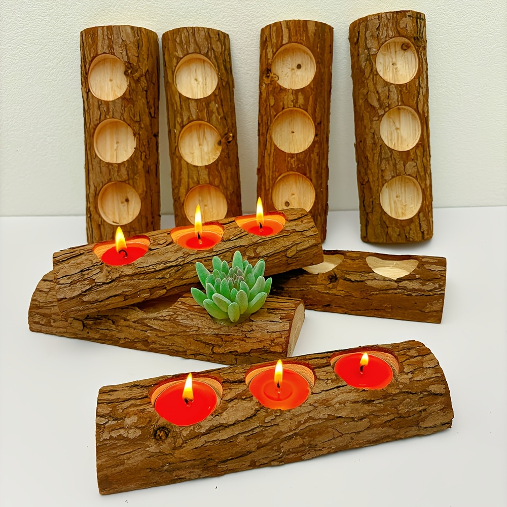 

2 Wooden Candle Holders With Holes, Measuring 7.4 To 7.8 Inches Long, Suitable For Christmas, Halloween, Valentine's Day, Weddings, Birthdays, Dining Tables, And Home Decor.