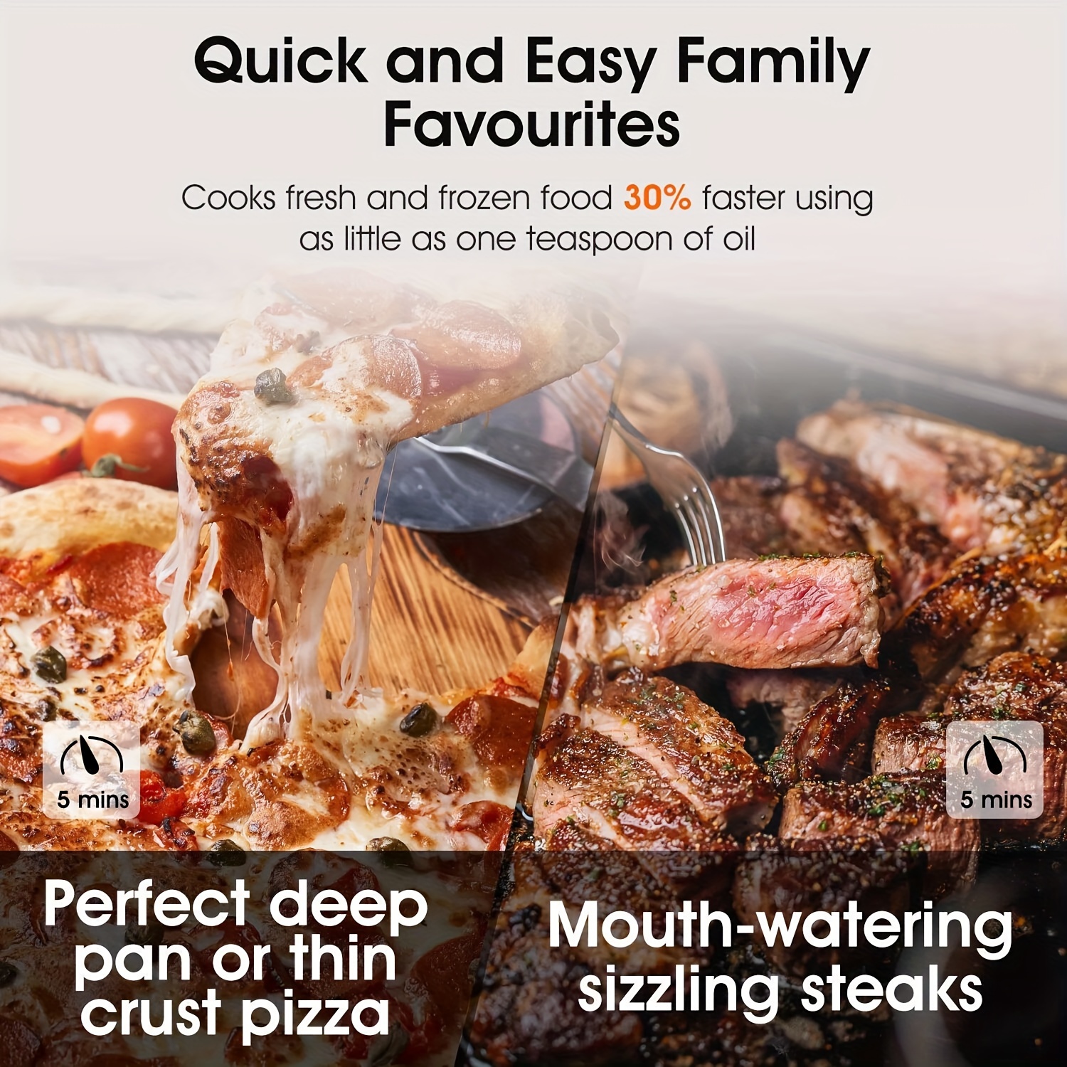 Easy-View Window 6L Air Fryer, New Large Capacity, Touch Screen, Multifunction, Mini Oven, Touch Controls with 6 Presets, Nonstick & Dishwasher Safe Basket, FULL GLASS BASKET- Black, Chicken, Crisps, Broils, Roasts, Dehydrates, Bakes, Reheats