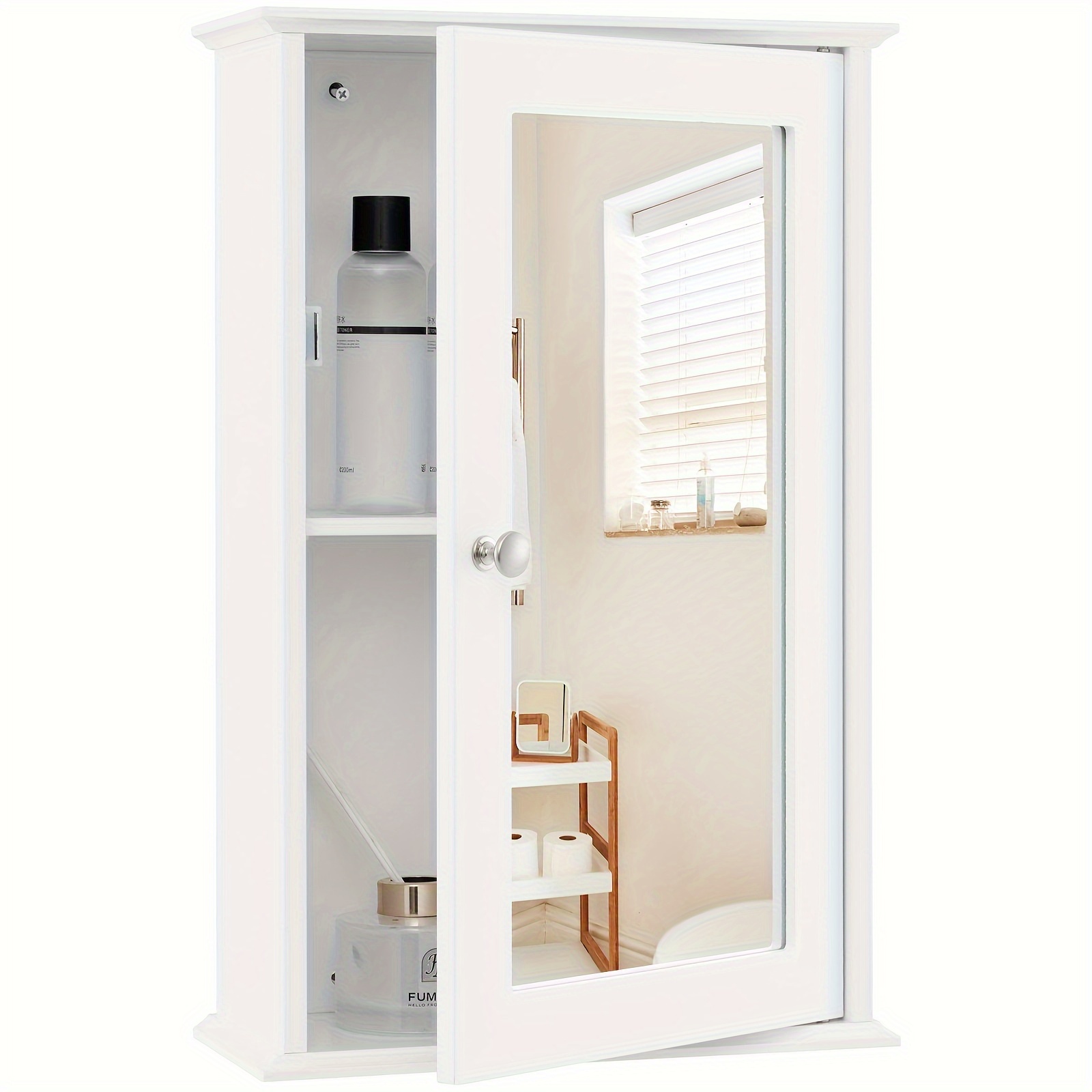 

Giantex Bathroom Medicine Cabinet With Mirror, Wall Mounted Storage Cabinet With Reversible Single Mirrored Door And Adjustable Shelf For Living Room Or Entryway (white)