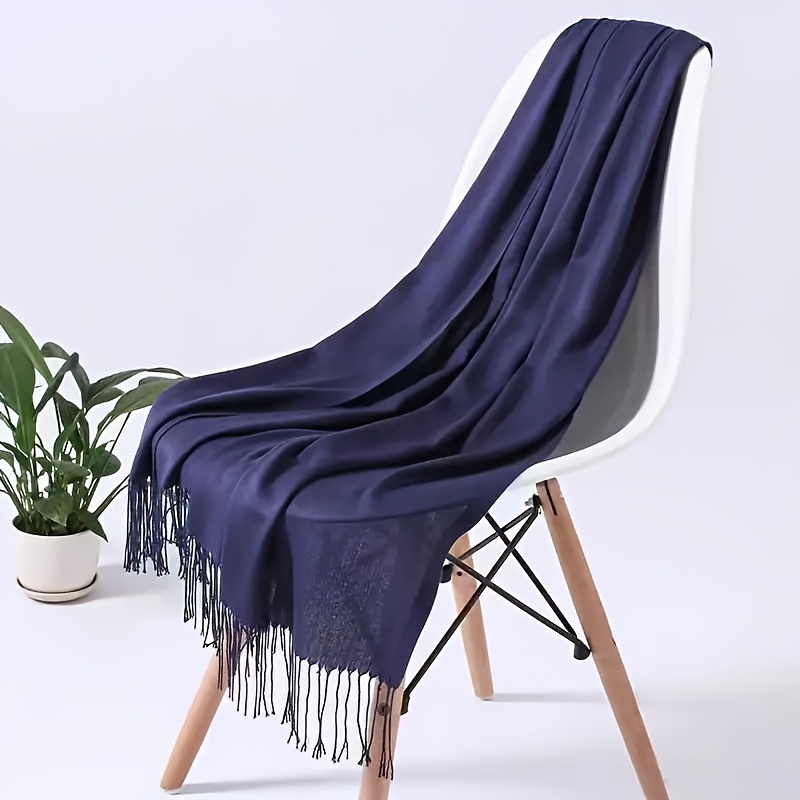 TEMU 1pc 200Cm Elegante Bufanda con Borla Multicolor Opcional de Color Sólido - de Cachemira, Para Todas y , Chal para Mujer