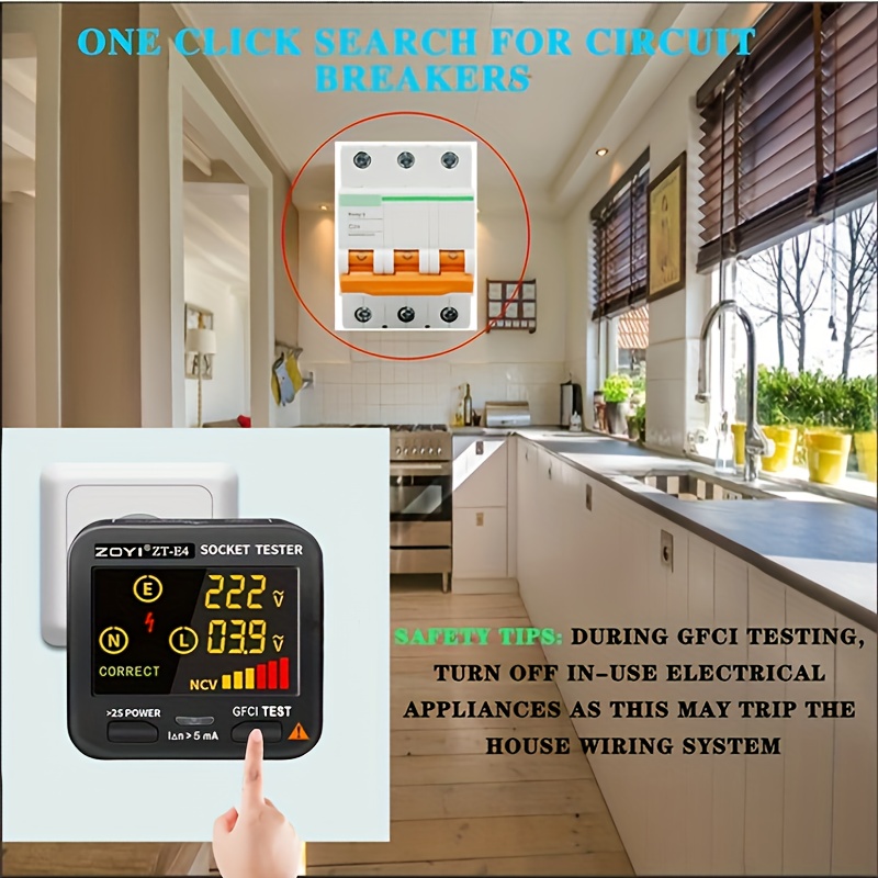 

Zt-e4 Outlet Tester Lcd , 3- Ac 120v Tool, Receptacle Tester Tester