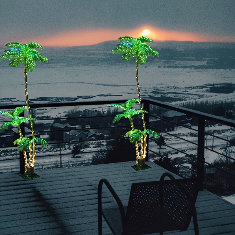 

Solar 7ft Lighted Artificial Palm Tree With 3 Trunks And 260 Led Lights - Ideal For Outdoor/indoor Use, Perfect For Bars, Patios, Homes, Offices, Beaches, Yards Pool, Party