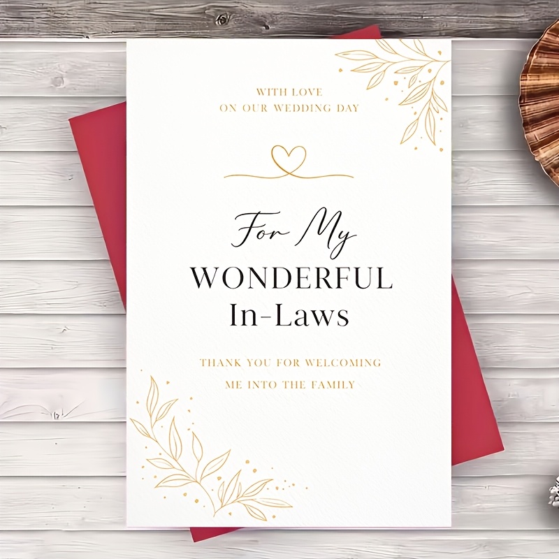 TEMU 1 Envelope And 1 Greeting Cardwedding Day Card For In Laws Elegant Golden Thank You Message For Bride Or Groom Family Celebration Keepsake Gift