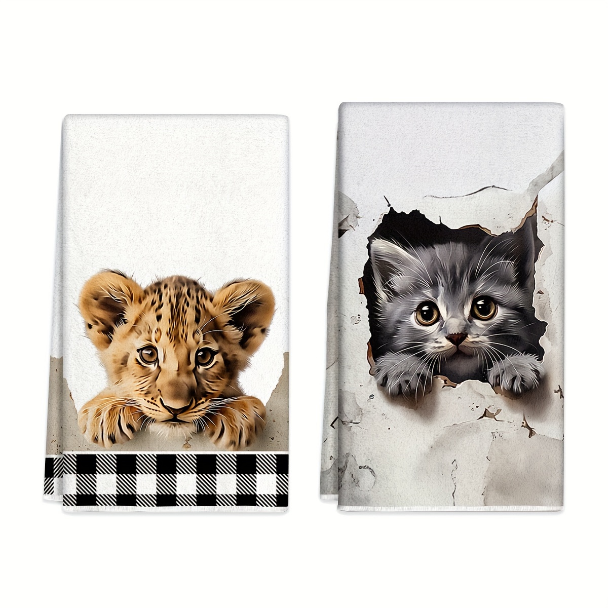 

2pcs, Dish Towels, Contemporary Tiger & Cat Microfiber Hand Towels, Kitchen Decor Dish Cloths, Absorbent Tea Towels For Cooking, Baking, Housewarming, Cleaning & Bathroom Use