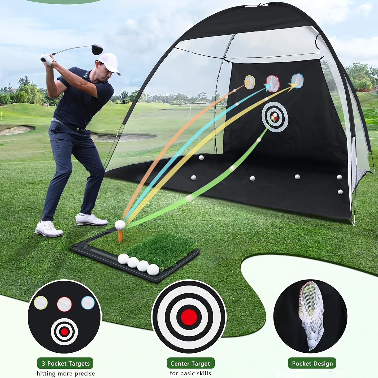 1pc black golf swing practice hitting cloth golf   cloth with 3 holes perfect gift for fathers grandfathers or golf enthusiasts on fathers day valentines day or christmas and a home golf hitting accessory