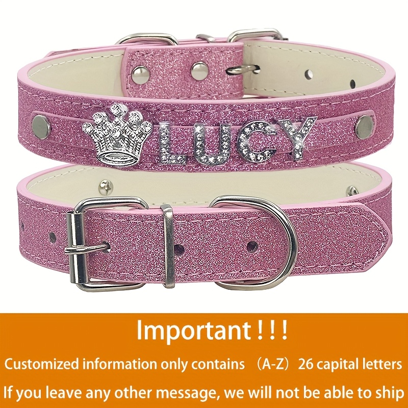 TEMU Personalized Dog Collar Pu Leather Puppy Cat Id Collars With Rhinestone Id Name, Customized Dog Pendant Tag Decoration - Accessory For Small