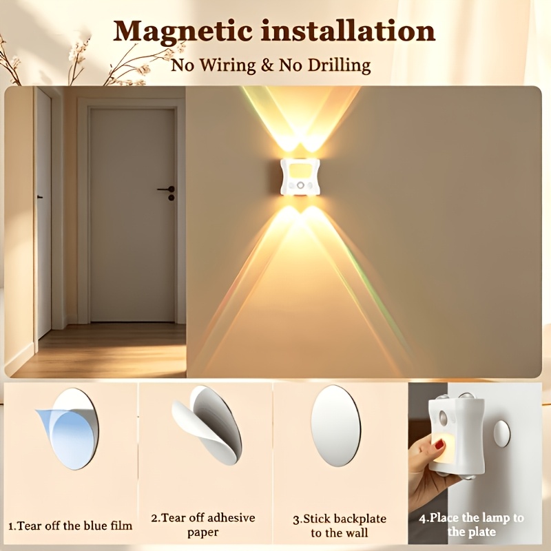 Motion Sensor Wall Lamp with Remote, USB Rechargeable LED Light