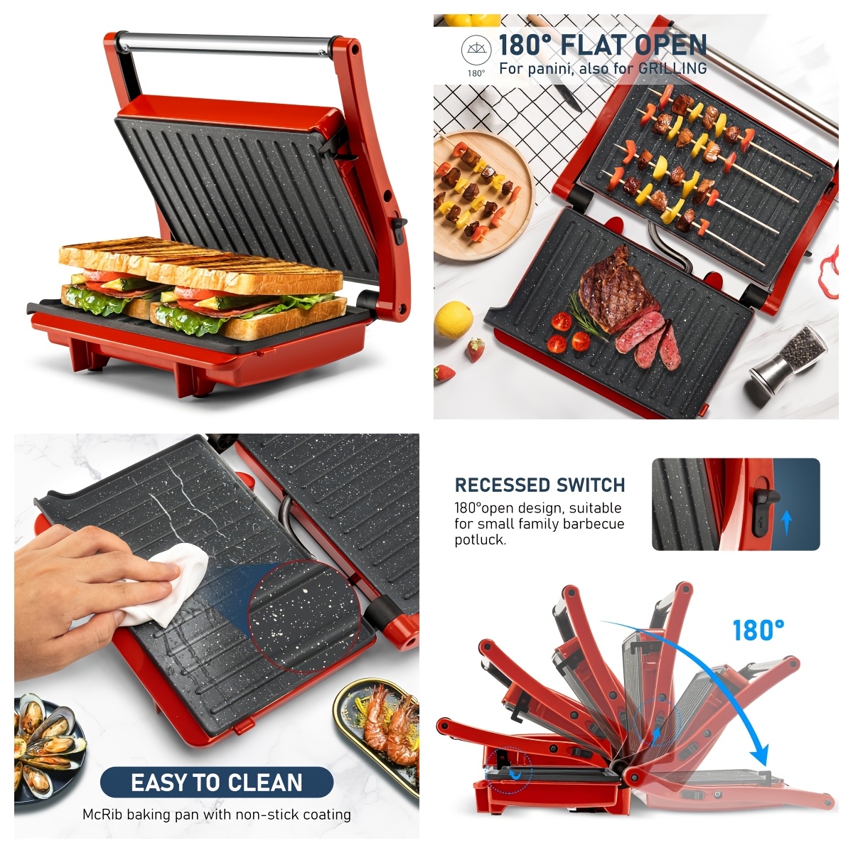 3 in 1 electric indoor grill non stick 180 flip sandwich maker with adjustable temperature control and grease tray ideal for sandwiches steaks and more sandwich grill details 6