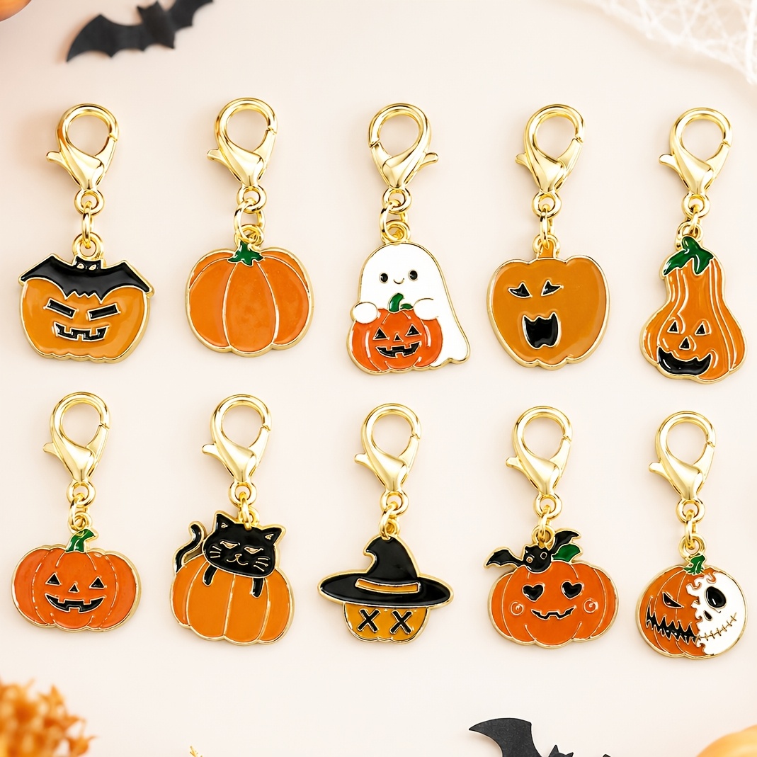 TEMU Lot de 10 porte-clés citrouille d'Halloween - Mignons porte-clés en alliage métallique avec mousqueton, cadeau d'anniversaire idéal pour femmes,