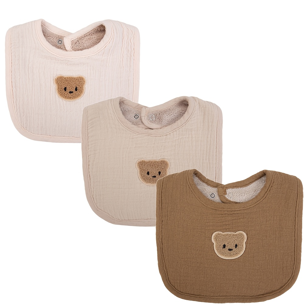 3pcs/lot Cute Bear Muslin Gauze Baby Bibs Saliva Towel U-absorbent Pockets Korean Children Kids Boys Girls Bandanas Feeding Burp Clothes Newborn Infant Gift