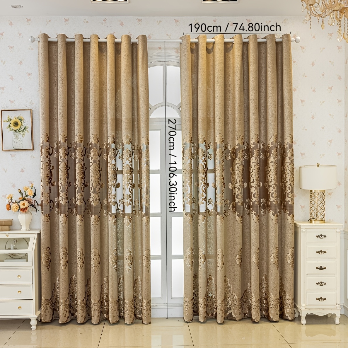 TEMU 1pc (exquisite Jacquard) Finished Curtain And Finished Sheer Curtain. Suitable For Living Room, Bedroom, Study, Home Office. Perforated For