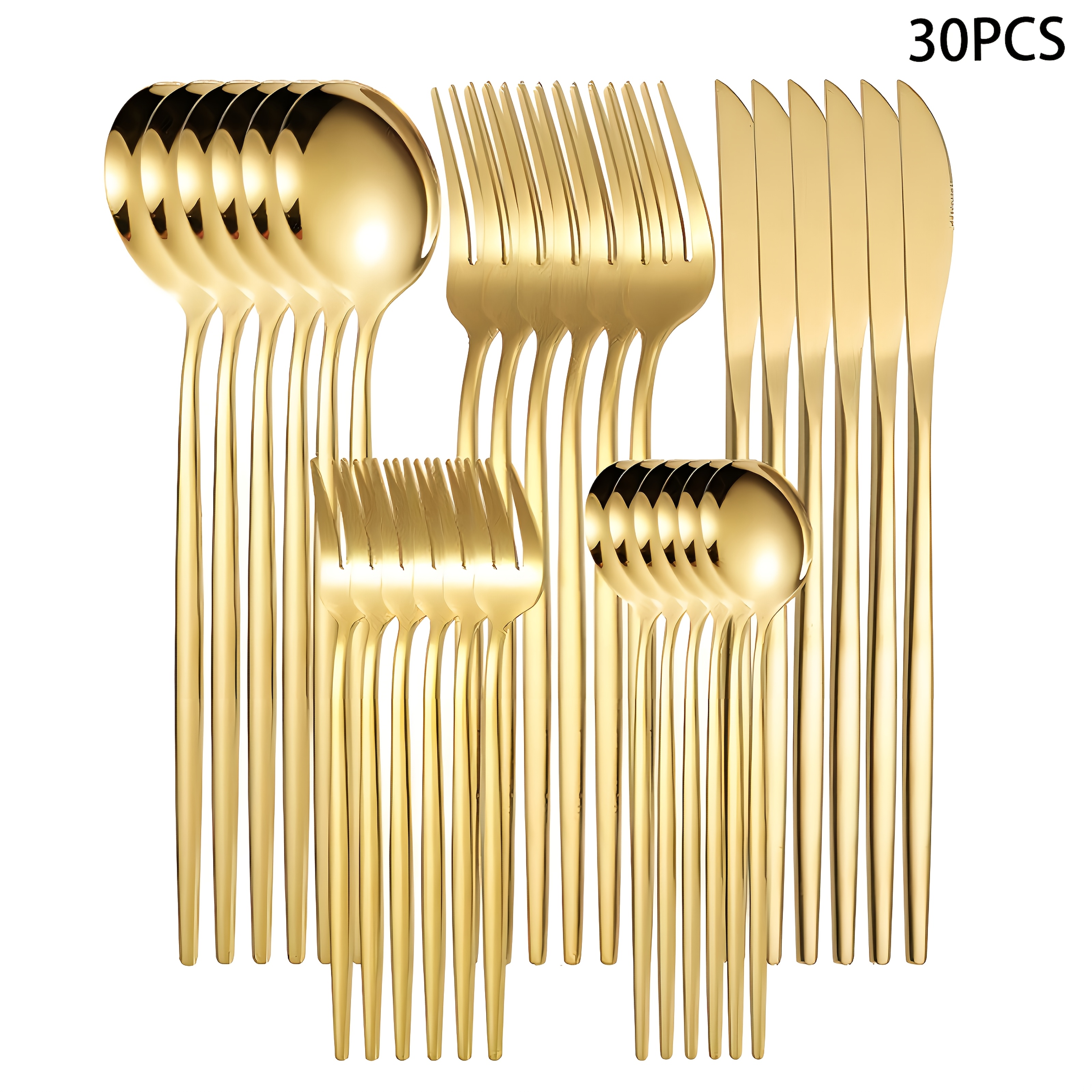 30 60pcs stainless steel cutlery set including steak knife   and teaspoon dinner fork dinner   fork dessert spoon coffee spoon mirror polished suitable for family restaurants hotels parties weddings copper cutlery se