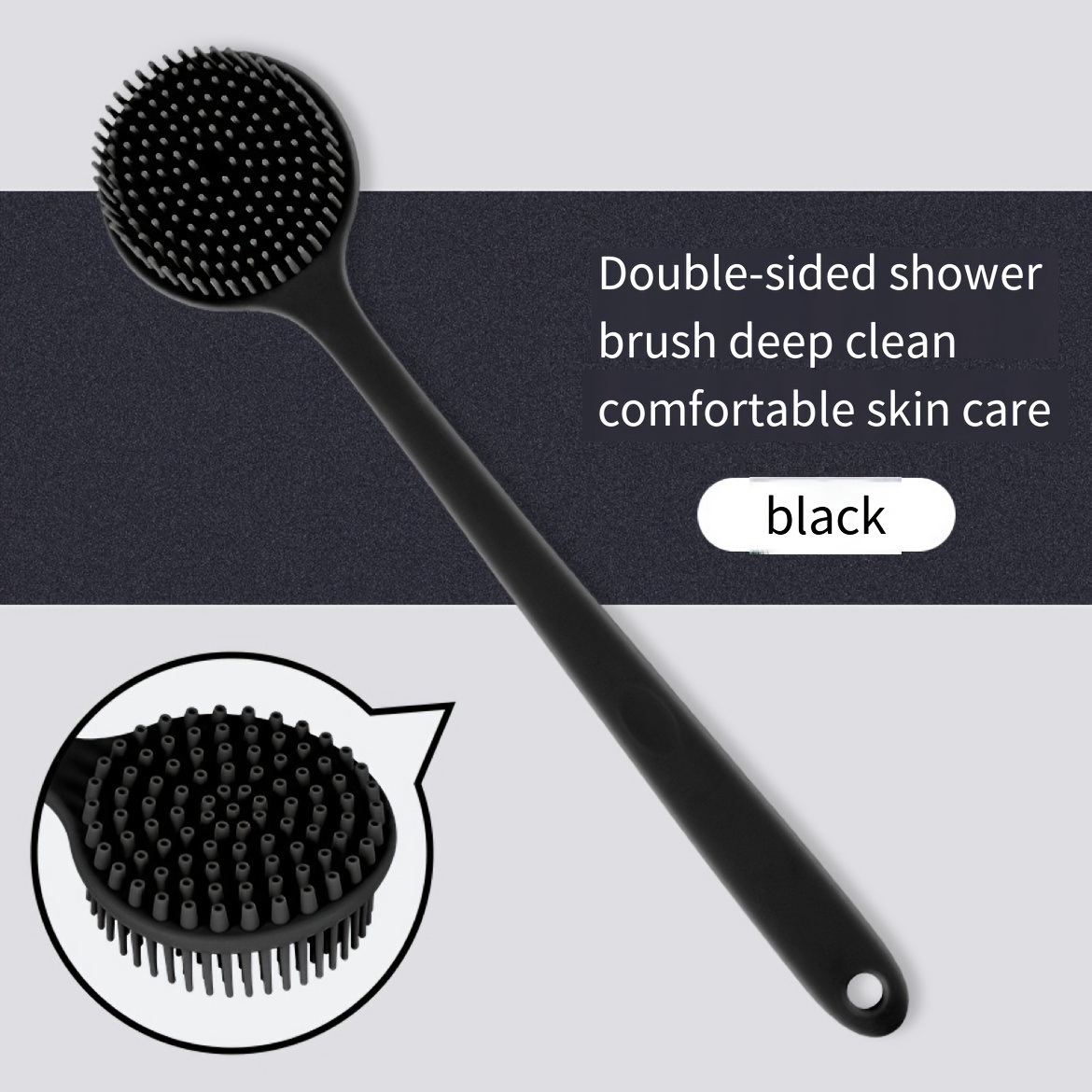 TEMU Silicone Back Scrubber Bath Brush - Long Handle, Soft Bristles For & Exfoliation, Ideal For - Accessory, For Return School