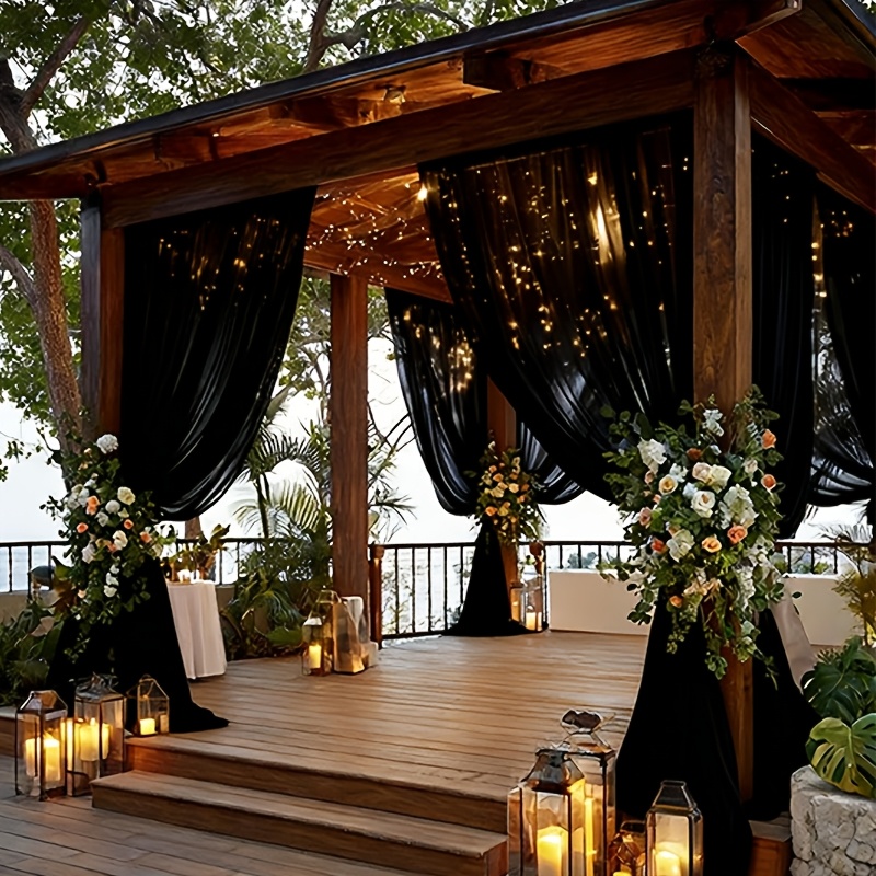 TEMU 1pc/2pcs Black Tulle Outdoor /insect Net Curtains, Outdoor Semi-transparent Drapes - Knit Polyester Net, With Adjustable Rod , Suitable For