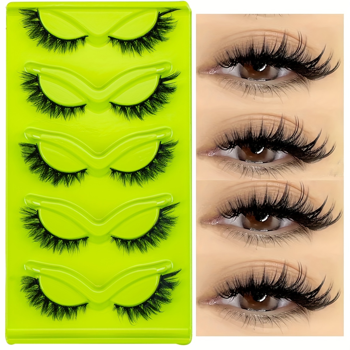 

3d Faux Mink Lashes 5 Pairs Fluffy Winged Lashes Cat Eye Thick Soft Cross Short Natural Full Strip False Eyelashes Makeup