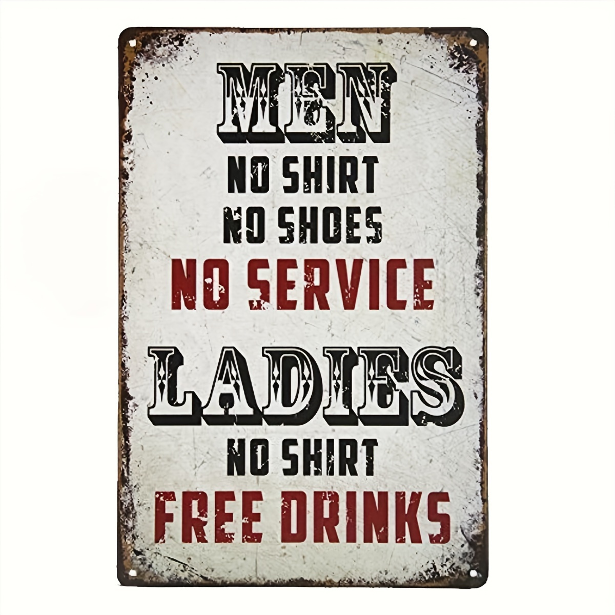 

Men No Shirt No Shoes No Service Ladies Free Drinks Vintage Metal Tin Sign - Retro Pub Bar Decor Artistic Drawing Set - 12x8 Inch