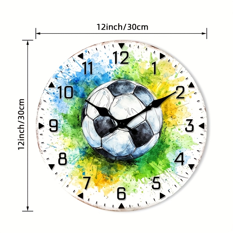 TEMU 1pc Non-ticking Wooden Wall Clock - Abstract Soccer Ball Design, Vibrant Art, Battery Operated (aa Not Included) - 10"/12"/14"/16" For Office,