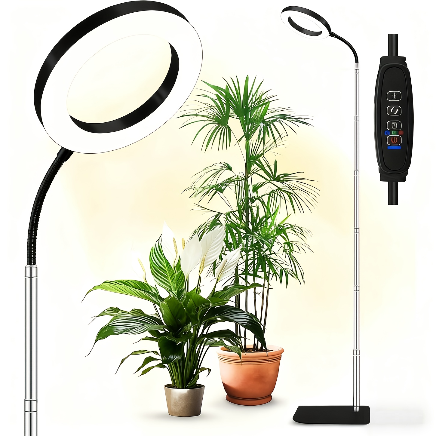 imagen del artículo luz de crecimiento para plantas de interior, luz de   completo con soporte, luz led de crecimiento para plantas de interior, con temporizador de 3/6/9 horas, luz de crecimiento  , altura ajustable de 65 pulgadas, con luz de cuello de   de  , 3   de color