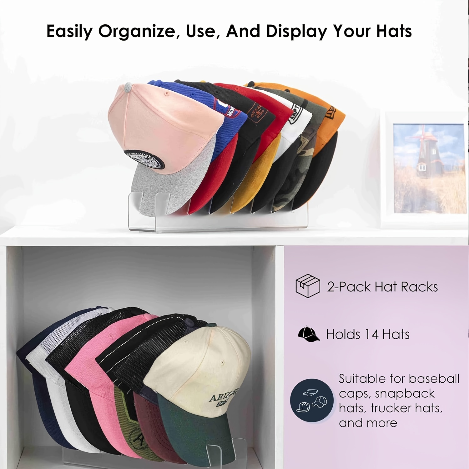 Acrylic Hat Rack Baseball Caps Holds 14 Hats Freestanding Temu