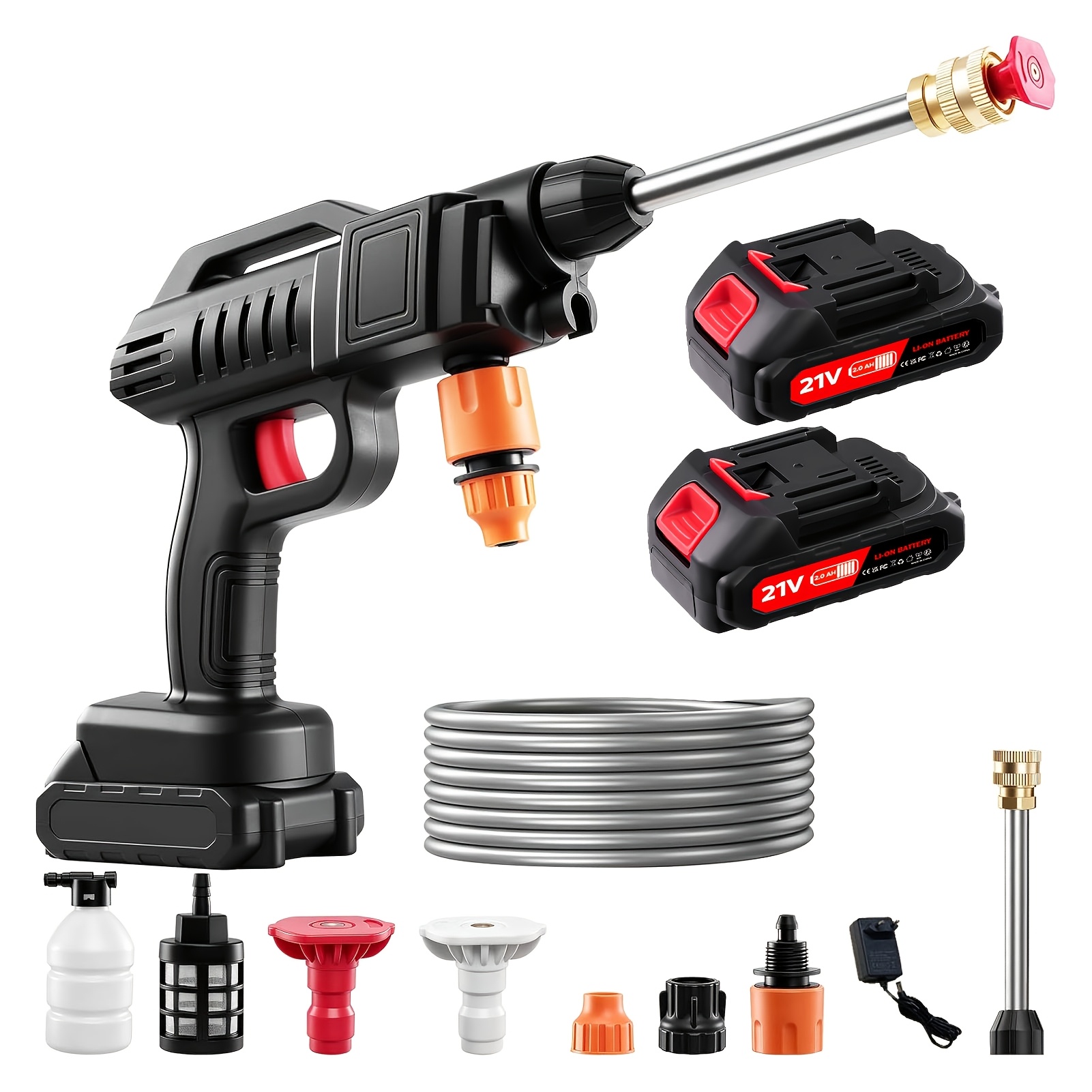Cordless High Pressure Washer, Portable High Pressure Washer, Electric Car Wash Machine, 1500w Motor, Includes 3 Nozzles, 2 Batteries, 5m Hose, 1 Charger, Ideal For Car Washi