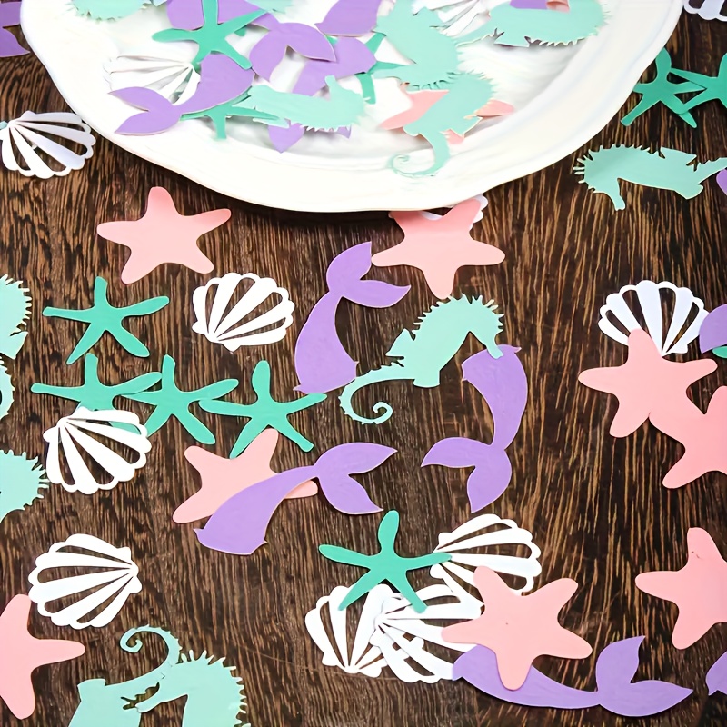 100pcs Of Summer Mermaid Series Confetti Featuring , Starfish, And Seashells For Ocean-themed Party Decorations
