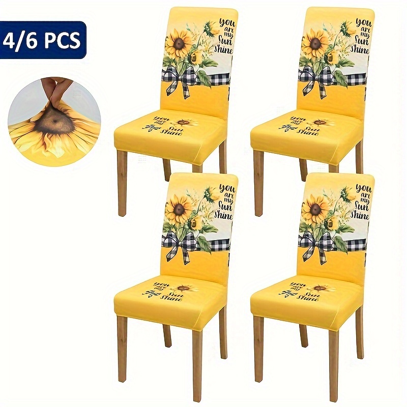 

4/5/6pcs Housse de Chaise à Motif à Fond Jaune, Nappe pour Protéger , Décoration de Maison, Restaurant, Salon, Cuisine, Chaise de Salle à Manger avec de Positionnement Numérique