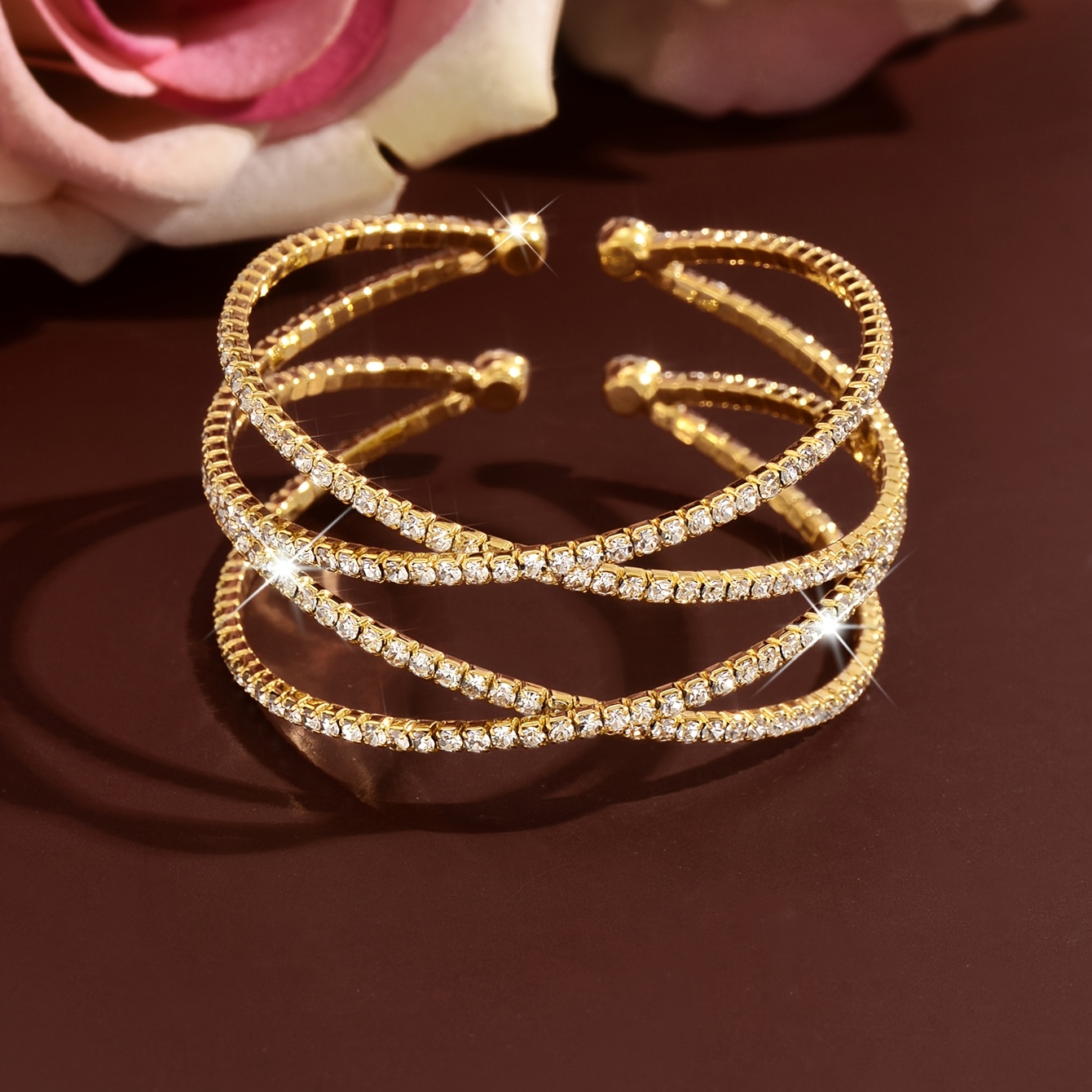 Women's Rhinestone Open Bangle, Slender Multi-Strand Design