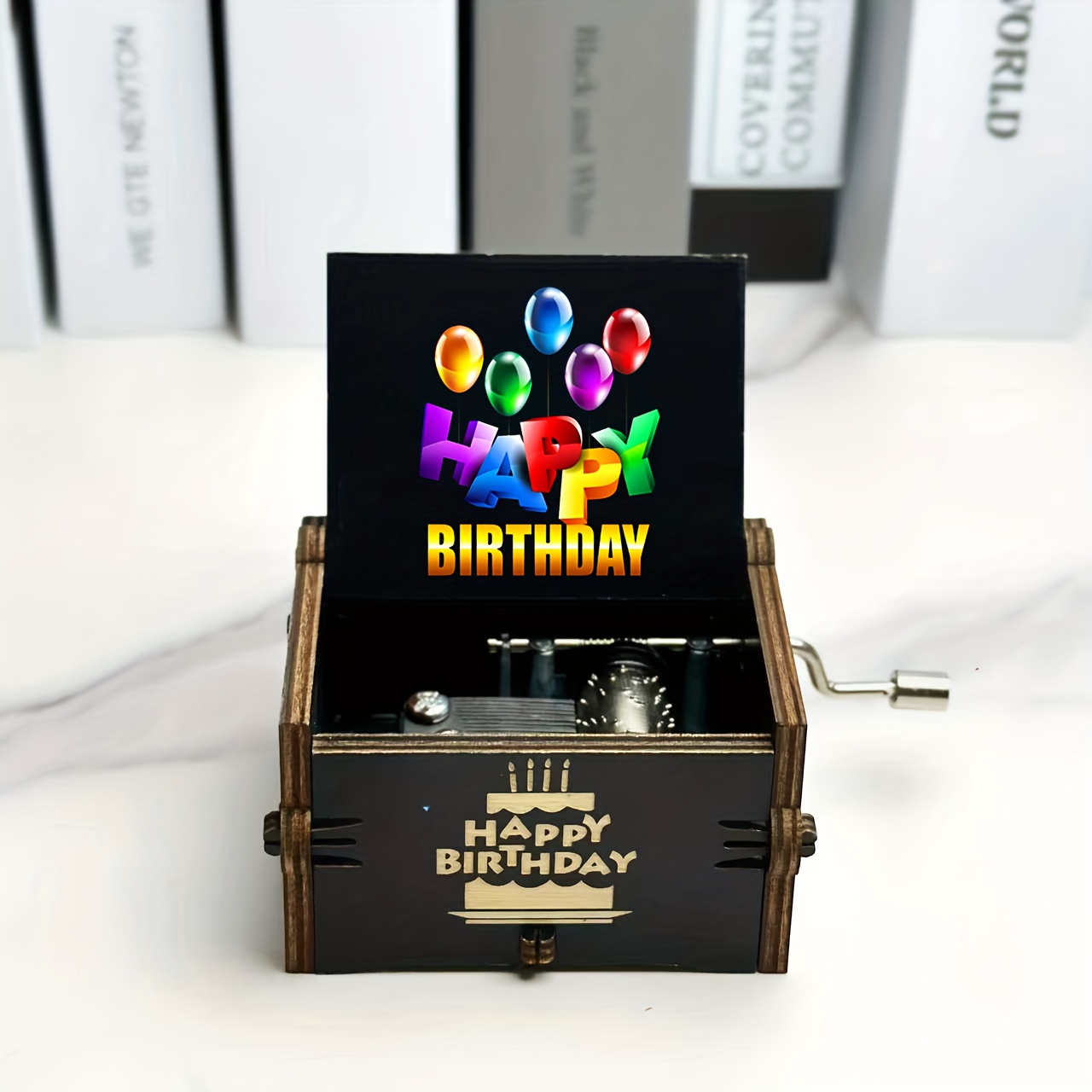 

Vintage Happy Birthday Hand-cranked Mini Music Box - Laser Engraved, Wooden, Perfect Gift For Birthdays & Home Decor