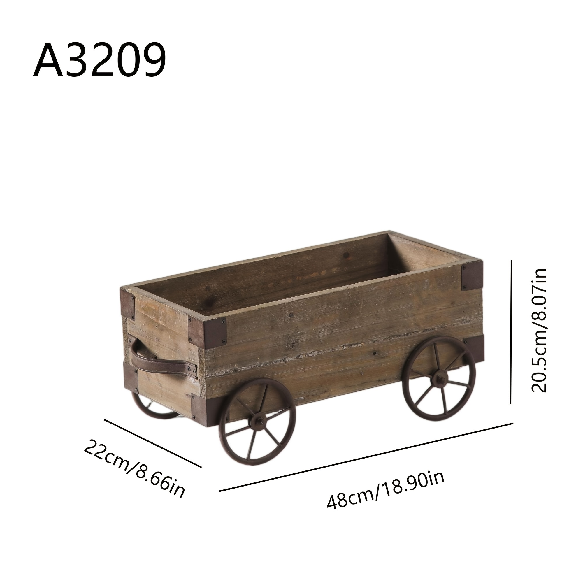 Image of American Countryside Cart-shaped Wooden Flower Pot With Wheels, Indoor Green Plant Decoration Storage Ornament