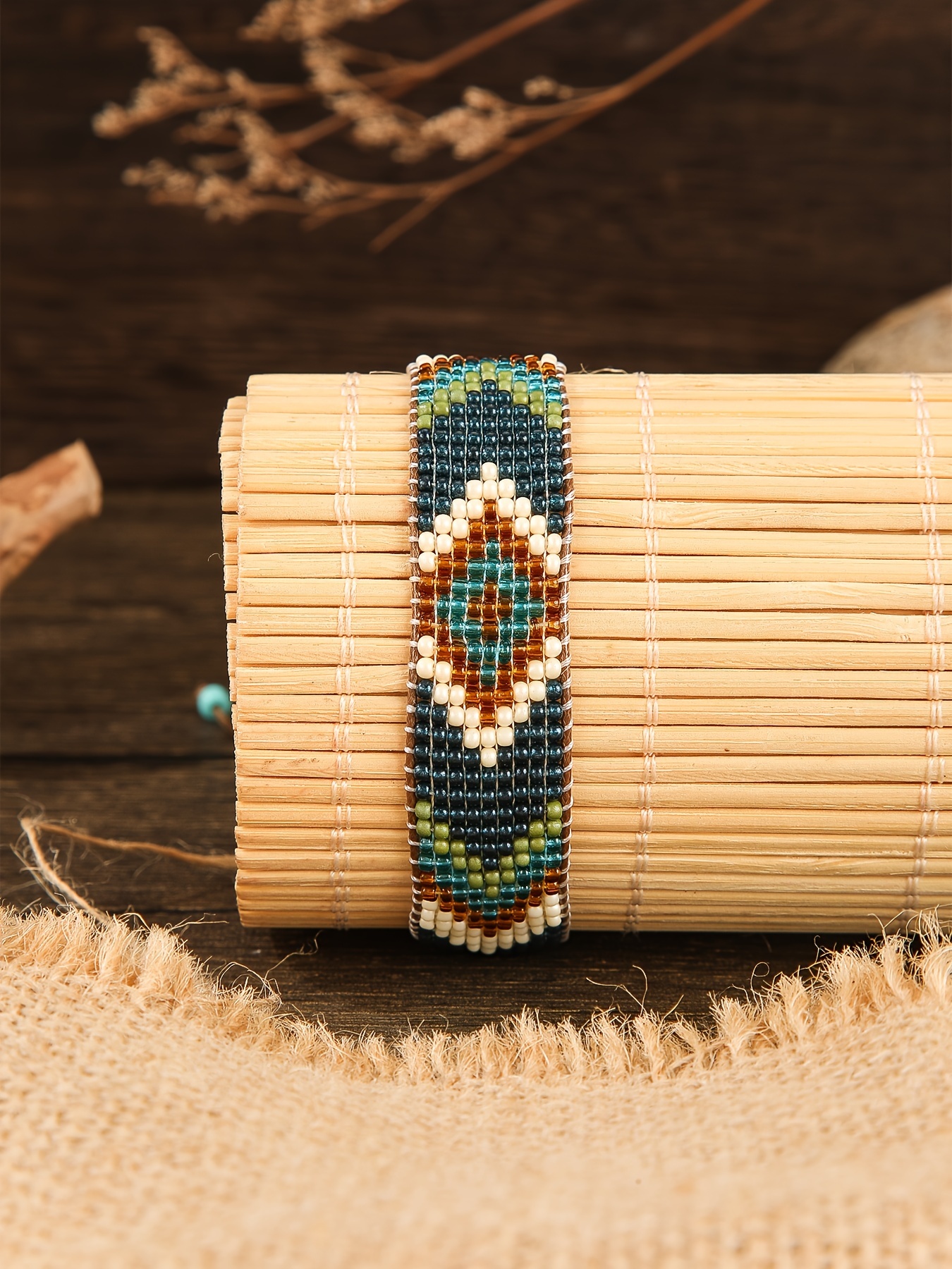 1pc vintage bohemian style geometric pattern glass rice bead handmade woven beaded womens fashionable beaded bracelet suitable for   and holiday gifts details 5