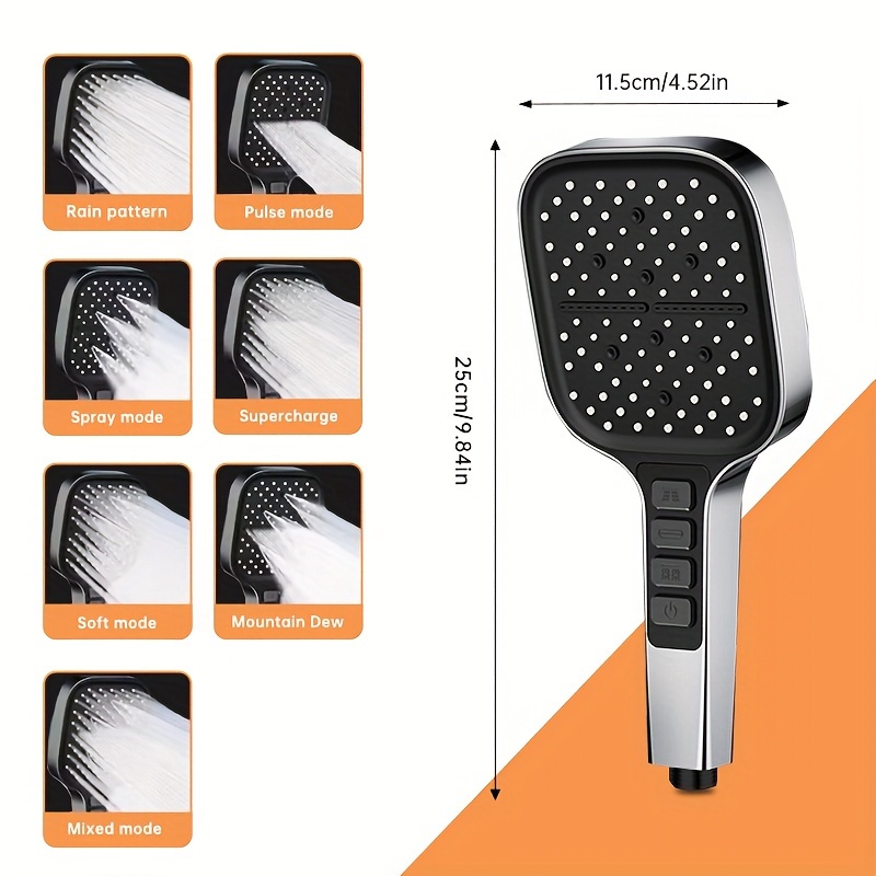 Image of [1/3pcs] 7 Shower Bathroom Power Booster Silvery Shower Head, Shower System Handheld Shower With Stop, Shower Supplies, Mother's Day - Father's Day Gifts For Shower Use